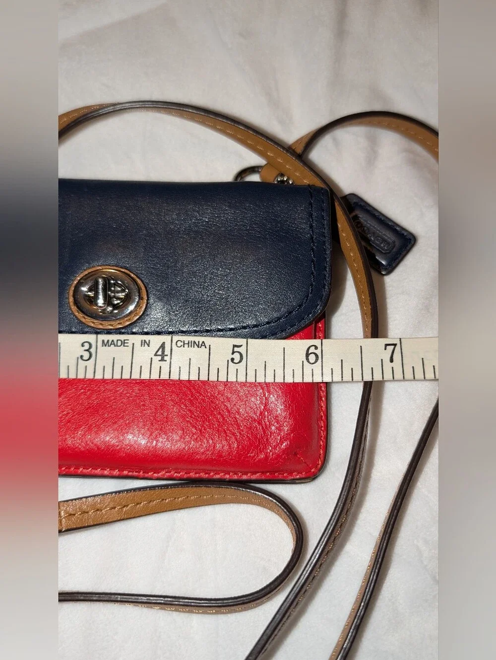 COACH Park Dylan Color Block leather Swingpack Crossbody Bag Wallet Blue Red GUC